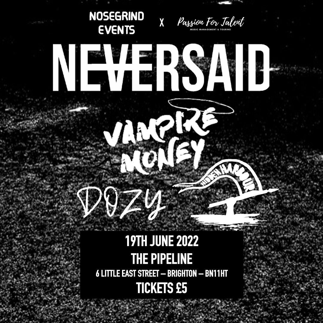Flyer for the Neversaid / Vampire Money / Dozy. / Hidden Harbour show