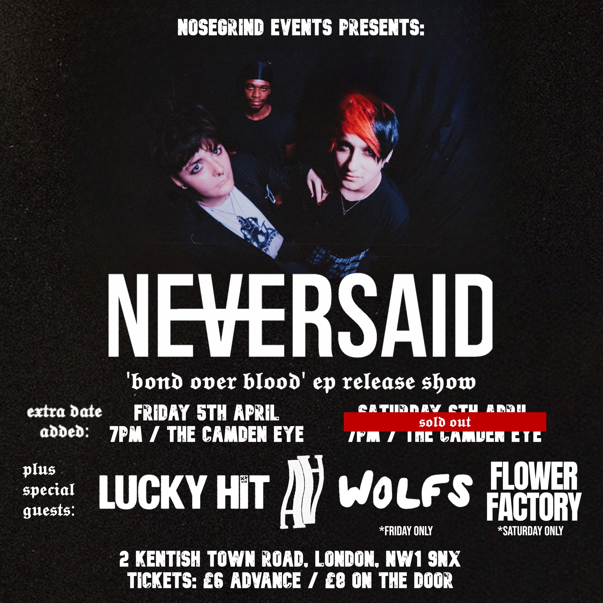 Flyer for the Neversaid / Lucky Hit / DoubleA / Flower Factory show