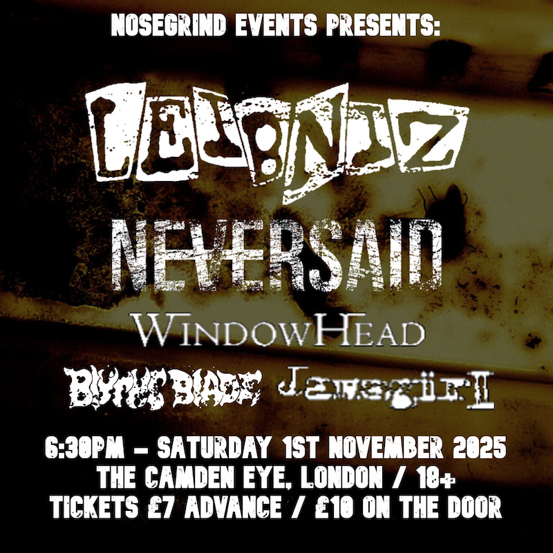 Flyer for the Leibniz / Neversaid / Windowhead / Jawsgirl show